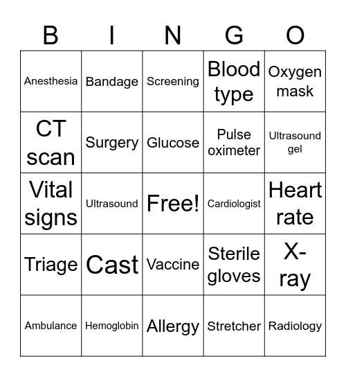 Medical Bingo! Bingo Card