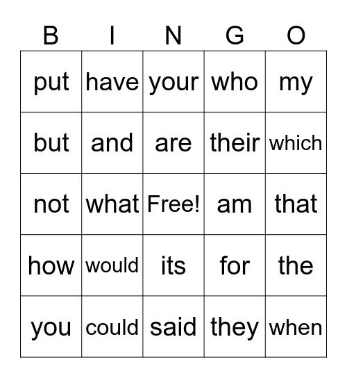 Sight Word Bingo #2 Bingo Card