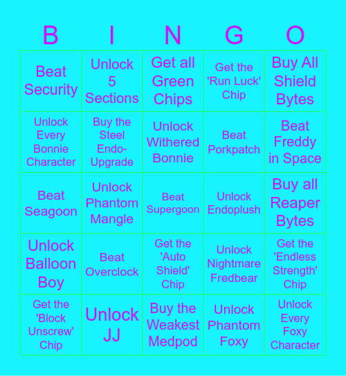 FNAF World Bingo Card