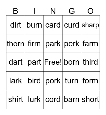 R-controlled Bingo Card