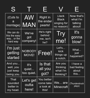 Minecraft Movie Bingo Card