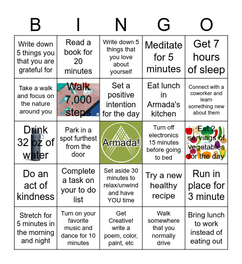 Armada Wellness Bingo Card