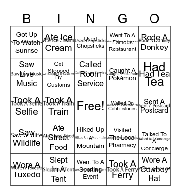 Travel Bingo Card