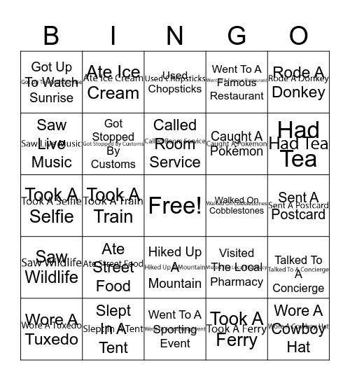 Travel Bingo Card