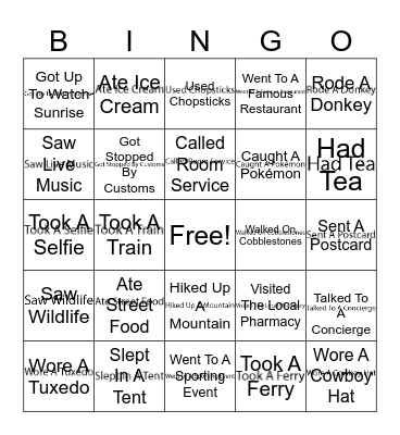 Travel Bingo Card