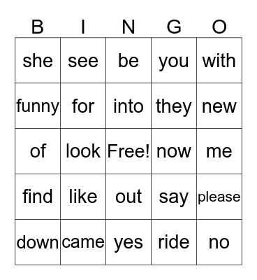 Word List 2nd 9 Weeks Bingo Card