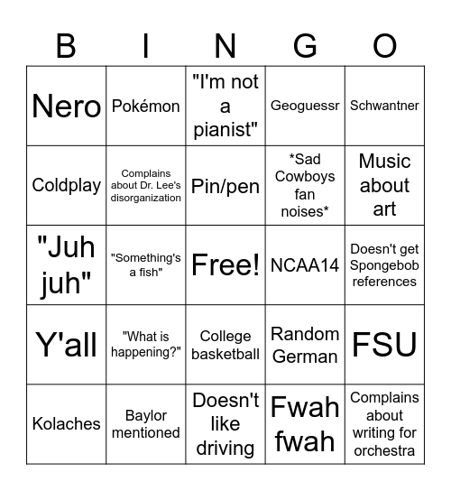 Keaton 🅱️uh-ingo Bingo Card