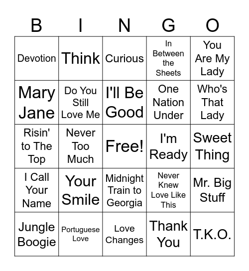 Throwback Bingo Card