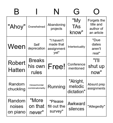 Dickie Lee Bingo Card