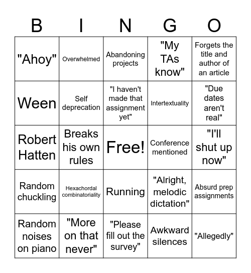 Dickie Lee Bingo Card