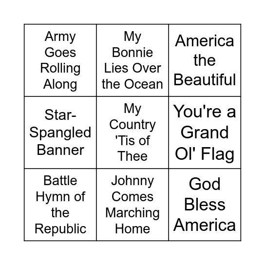 Patriotic Bingo Card