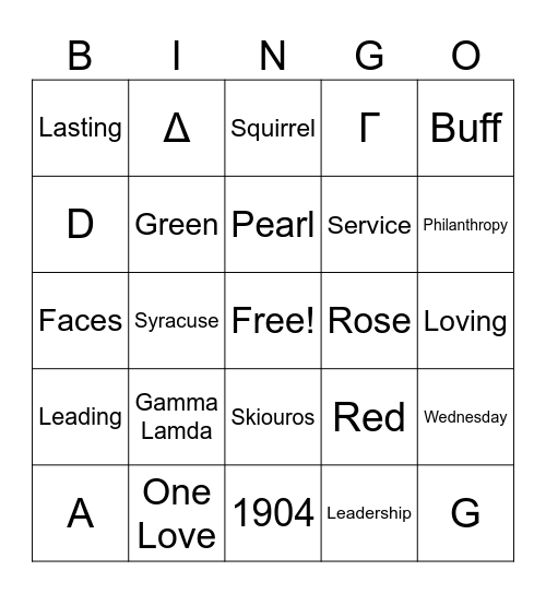 Alpha Gamma Delta Bingo Card