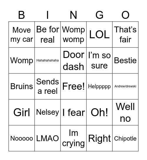 Bestie Bingo Card