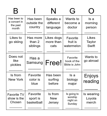 InterVarsity Bingo Card
