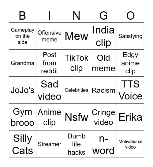 Instagram Reels bingo Card