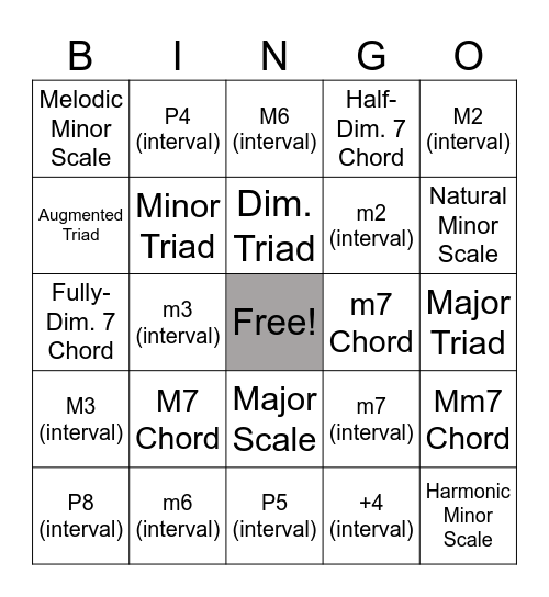 Musicianship III BINGO Card