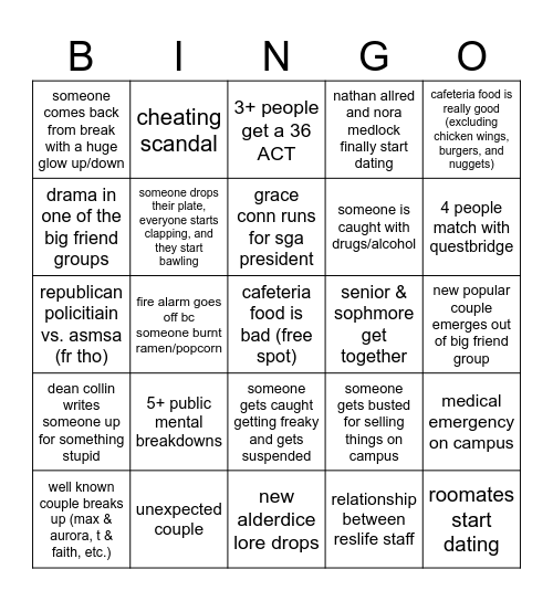 ASMSA 2nd Semester Bingo Card