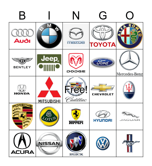 Car Bingo Card