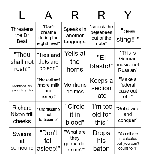 Larry Johnson Bingo! Bingo Card