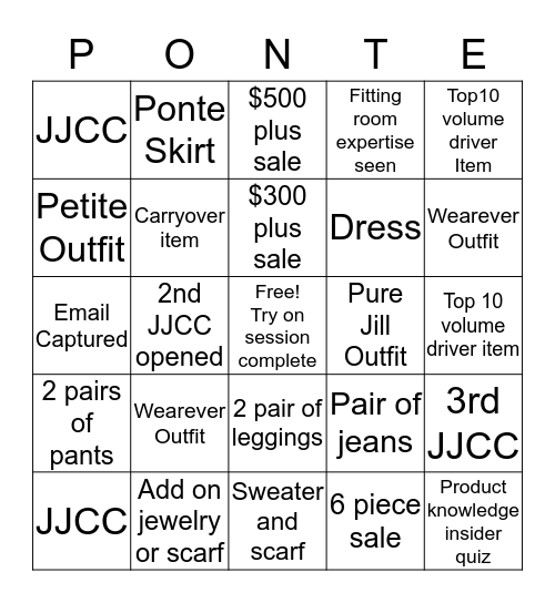 Jjill bingo  Bingo Card