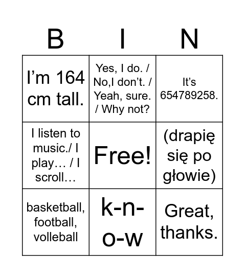 LEVEL 2-1 Bingo Card