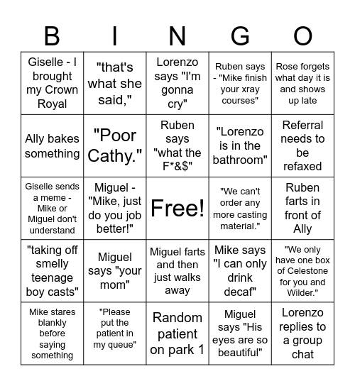 Valley Orthopedics BINGO Card