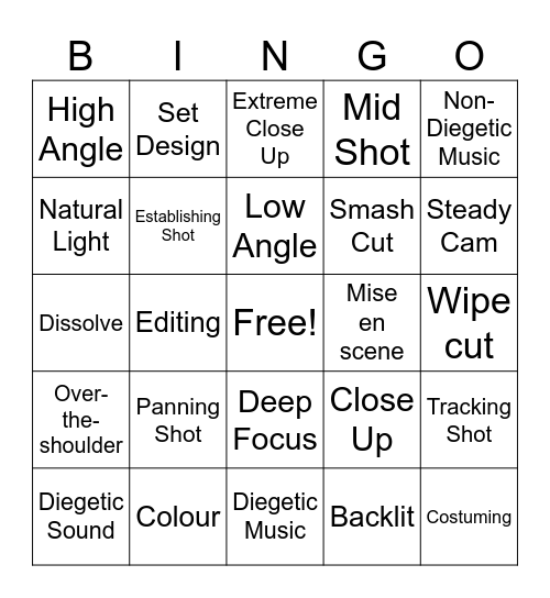 Film-Making Techniques Bingo Card