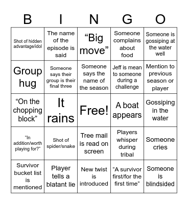 Survivor bingo Card