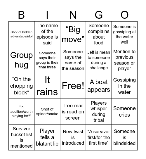 Survivor bingo Card