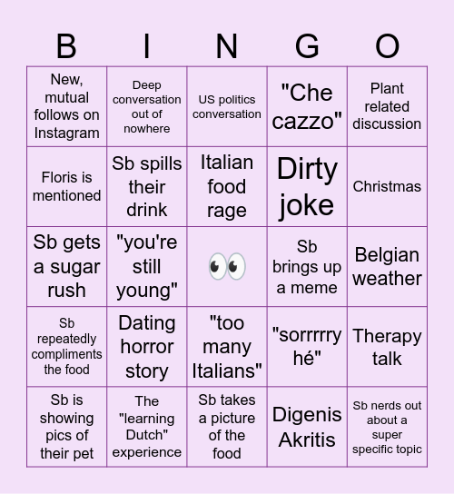 Birthday gathering Bingo Card