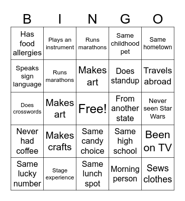 Get To Know Your Co-Workers Bingo Card