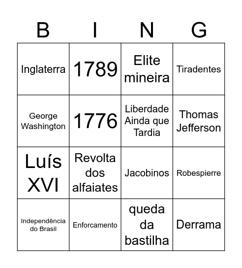 Revoluções pelo mundo, 8º ano Bingo Card