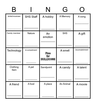 GRATITUDE Bingo Card