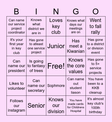 Key Club Bingo Card