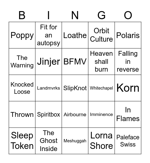 Graspop Bingo Card