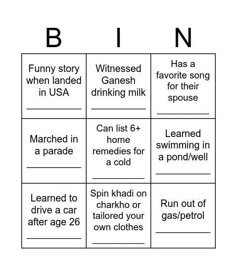 Untitled Bingo Card