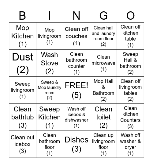 CLEANING BINGO Card