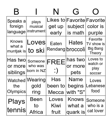IceBreaker Bingo Card