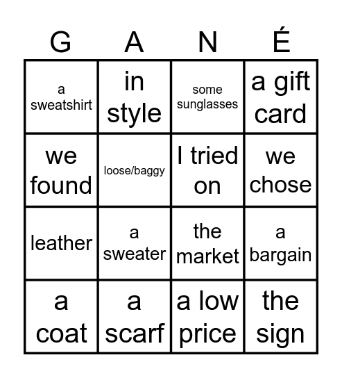 ¡Gané! Bingo Card