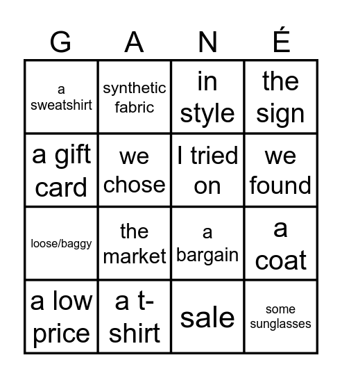 ¡Gané! Bingo Card