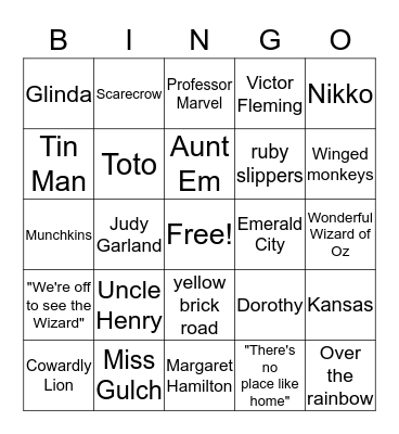 Wizard of Oz Bingo Card