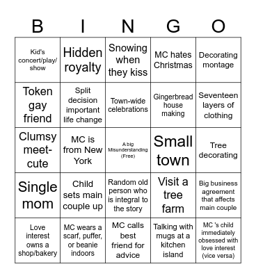 Hallmark Christmas movie bingo Card