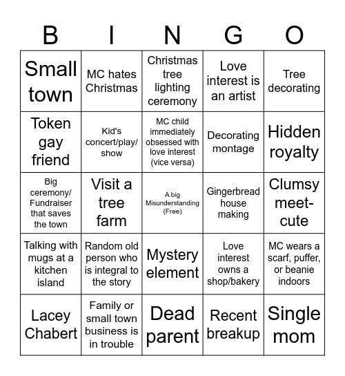 Hallmark Christmas movie bingo Card