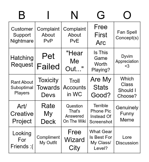 r/Wizard101 Bingo Card