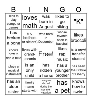 People Bingo Card