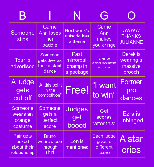 DWTS 500 Bingo Card