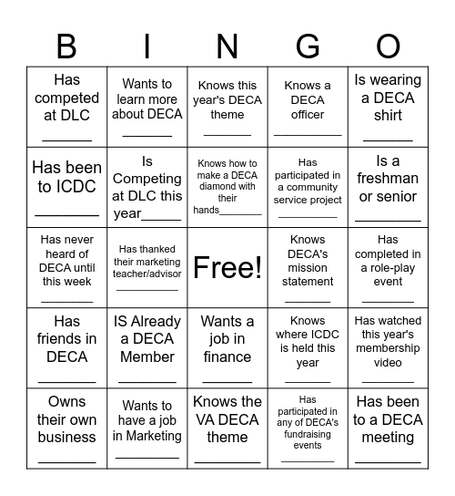 DECA DAY BINGO: Be the One! Bingo Card