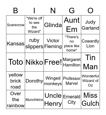 Wizard of Oz Bingo Card