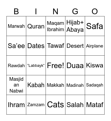 Umrah Bingo Card