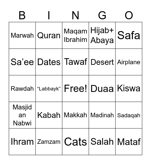 Umrah Bingo Card